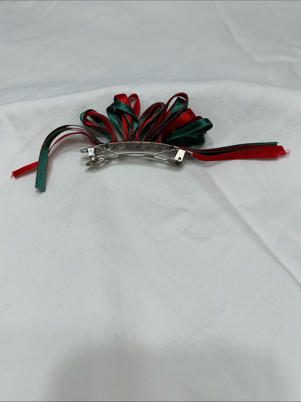Red & Green Ribbon Hair Barrette - Picture 3 of 4
